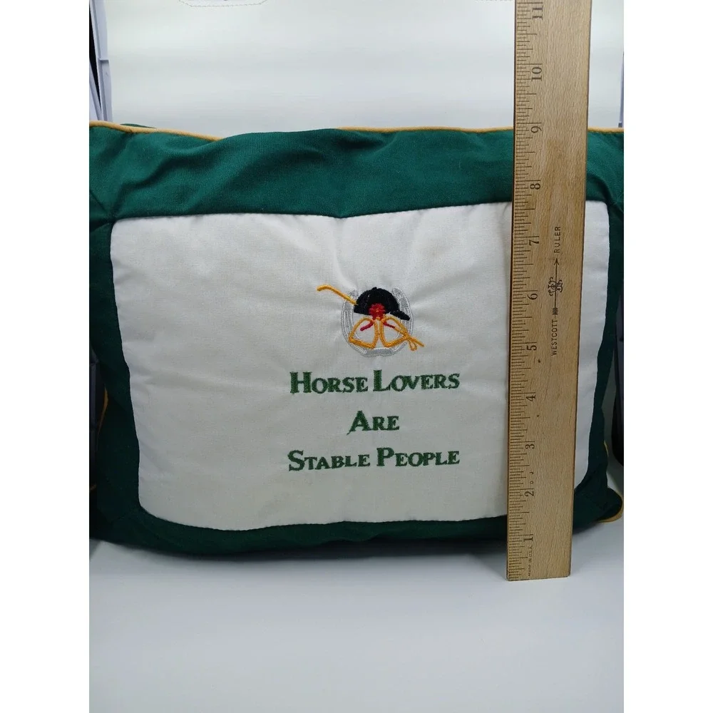 HORSE‎ LOVERS ARE STABLE PEOPLE Embroidered Rectangle Pillow w/ Yellow Piping